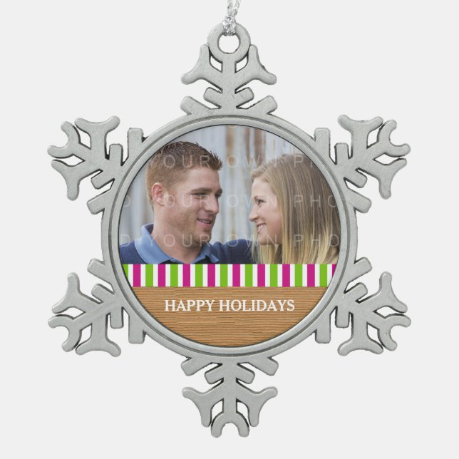 Ornement Flocon De Neige Rustic Stripes Vacances Photo Ornament (Devant)