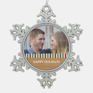 Ornement Flocon De Neige Rustic Stripes Vacances Photo Ornament