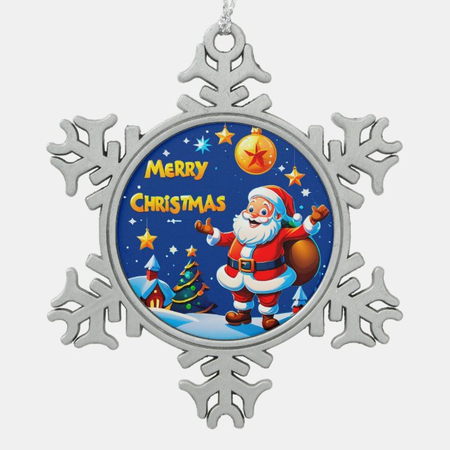 Ornement Flocon De Neige Salutation Joyeuse du Père Noël (Devant)