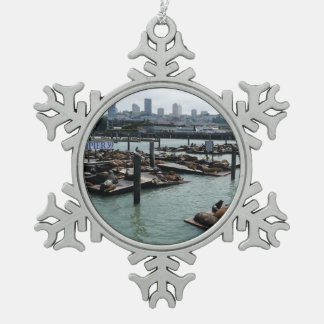 Ornement Flocon De Neige San Francisco et Pier 39 Sea Lions City Skyline