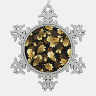 Ornement Flocon De Neige Sans couture avec des branches de chêne doré sur f