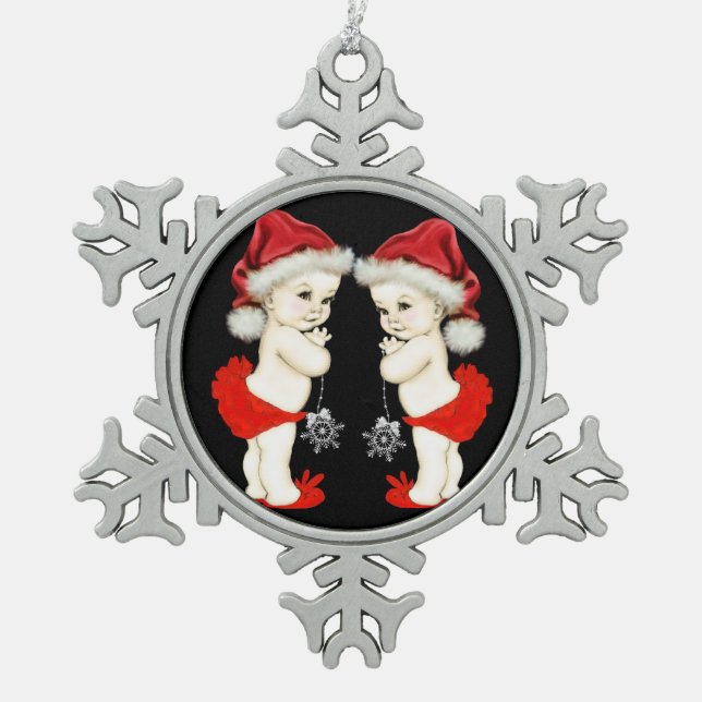 Ornement Flocon De Neige Santa Baby Jumeaux Fille Noël (Devant)