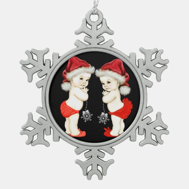 Ornement Flocon De Neige Santa Bébé Jumeaux Bébé Noël (Devant)