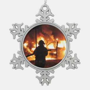 Ornement Flocon De Neige Sapeur-pompier dans les flammes