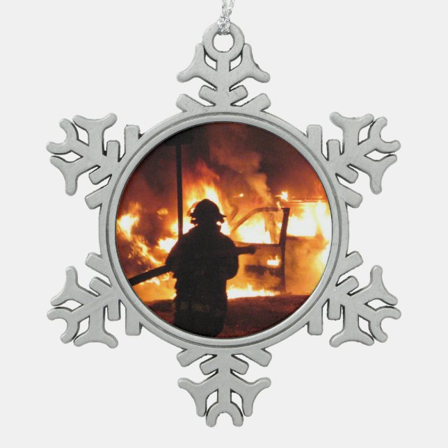 Ornement Flocon De Neige Sapeur-pompier dans les flammes (Devant)