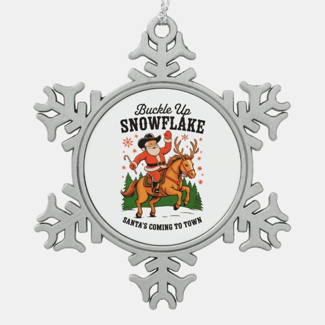 Ornement Flocon De Neige Saut vers le haut Snowflake Rodeo Cowboy Père Noël (Devant)