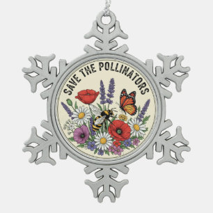 Ornement Flocon De Neige Sauver le pollinisateur avec abeille, papillon et