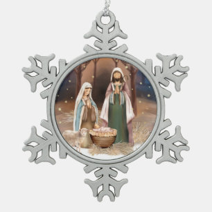 Ornement Flocon De Neige Scène de la Nativité Cadeau de Noël