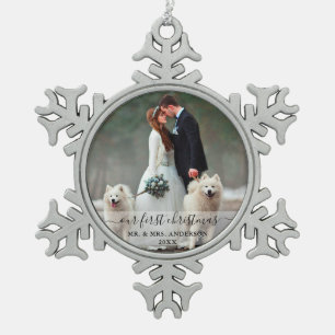 Ornement Flocon De Neige Script élégant Notre première photo Mariage de