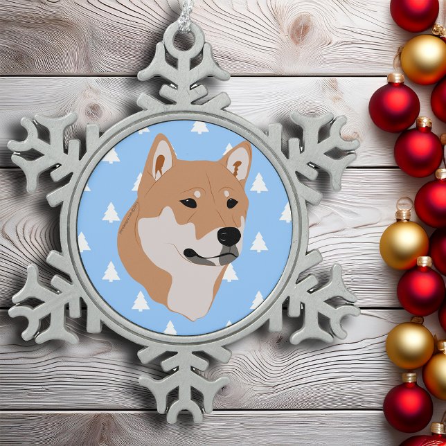 Ornement Flocon De Neige Shiba Inu Chien blanc Arbre de Noël Motif (Shiba Inu Dog White Christmas Tree Pattern Snowflake Pewter Christmas Ornament)