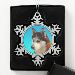 Ornement Flocon De Neige Siberian Husky red Huskykopf