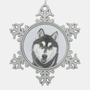 Ornement Flocon De Neige Sibérie Husky (noir et blanc) Peinture Chien Art