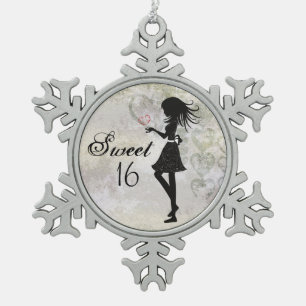 Ornement Flocon De Neige Silhouette Girl and Hearts Sweet 16