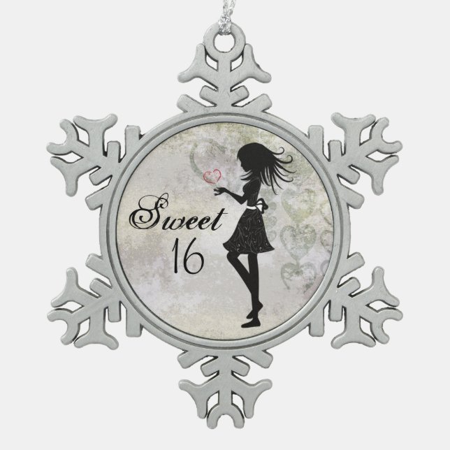 Ornement Flocon De Neige Silhouette Girl and Hearts Sweet 16 (Devant)
