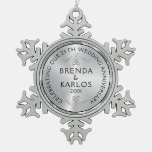Ornement Flocon De Neige Silver & diamants blancs 25e anniversaire du maria