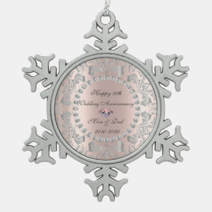 Ornement Flocon De Neige Silver Swirls Rose Gold 10e anniversaire Mariage