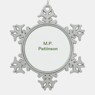 Ornement Flocon De Neige Simple minimal vert ajoutez votre texte nom photo