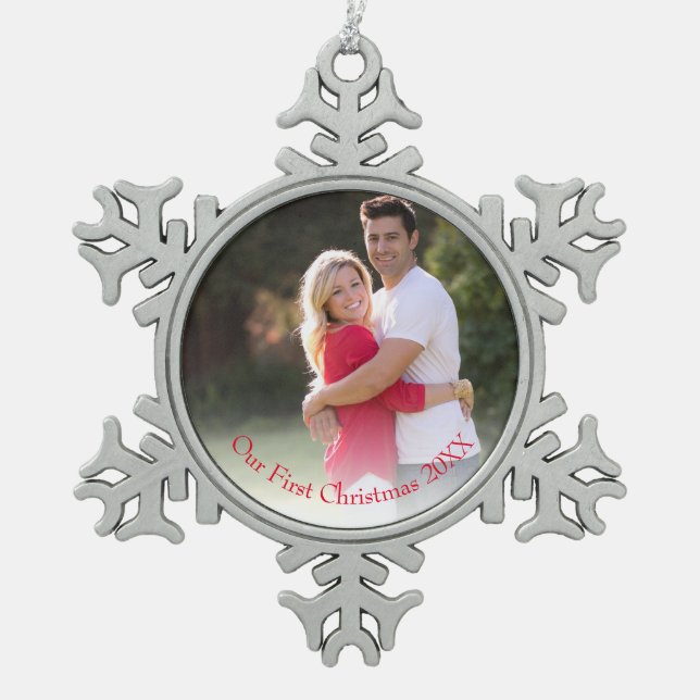 Ornement Flocon De Neige Simple photo rouge Notre premier Noël (Devant)