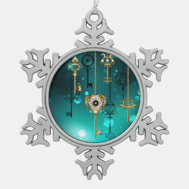 Ornement Flocon De Neige Skeleton Keys on Green Background (Devant)