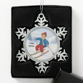 Ornement Flocon De Neige Skieur joyeux