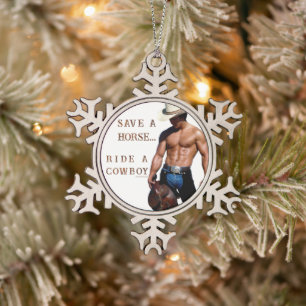 Ornement Flocon De Neige SlipperyJoe's save horse ride paille cowboy casque