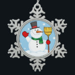 Ornement Flocon De Neige Snowman<br><div class="desc">Snowman avec balai en écaille de maïs.</div>
