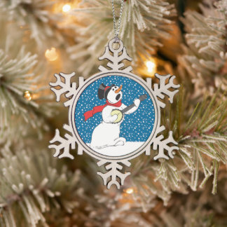 Ornement Flocon De Neige Snowman Jouant À Un Banjo
