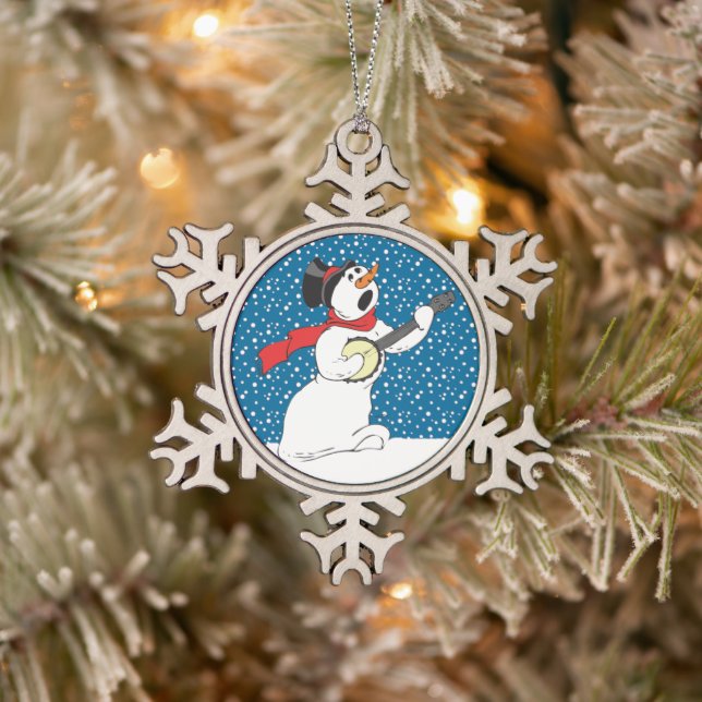 Ornement Flocon De Neige Snowman Jouant À Un Banjo (Arbre)