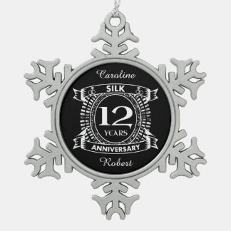 Ornement Flocon De Neige Soie du 12e anniversaire du mariage
