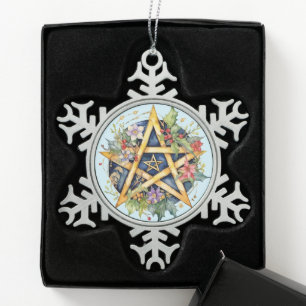 Ornement Flocon De Neige Solstice d'hiver de l'arbre Yule Floral Wicca Pent