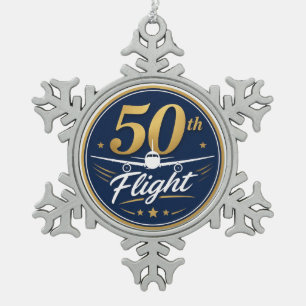Ornement Flocon De Neige souvenir de voyage en avion d'or 50e vol