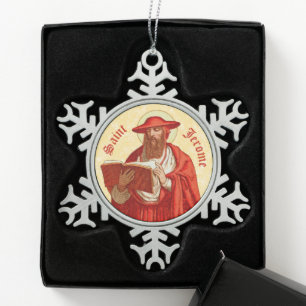 Ornement Flocon De Neige St. Jérôme en cardinal avec un livre (P 004)