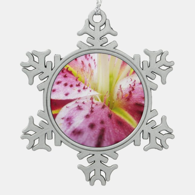 Ornement Flocon De Neige Stargazer Lily brillant Magenta Floral (Devant)