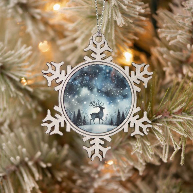 Ornement Flocon De Neige Starry Winter Night Deer (Arbre)