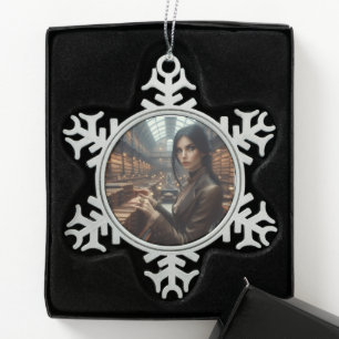 Ornement Flocon De Neige Steampunk Vintage Victorian Lady Librairie