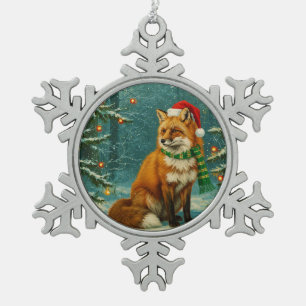 Ornement Flocon De Neige Style antique Bois Renard de Noël Ornement