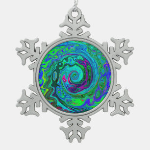 Ornement Flocon De Neige Super Abstrait Retro Green et Blue Swirl