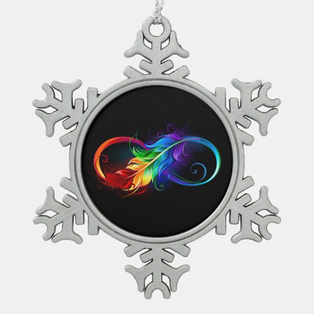 Ornement Flocon De Neige Symbole d'infini avec plume arc-en-ciel (Devant)