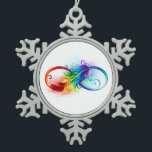 Ornement Flocon De Neige Symbole d'infini avec plume arc-en-ciel<br><div class="desc">Symbole artistique à l'infini avec une belle plume arc-en-ciel sur un arrière - plan blanc. Style tatouage.</div>