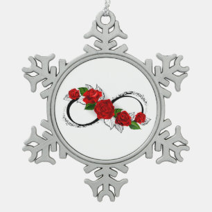 Ornement Flocon De Neige Symbole d'infini avec roses rouges