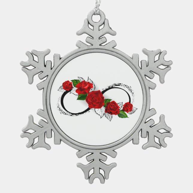 Ornement Flocon De Neige Symbole d'infini avec roses rouges (Devant)