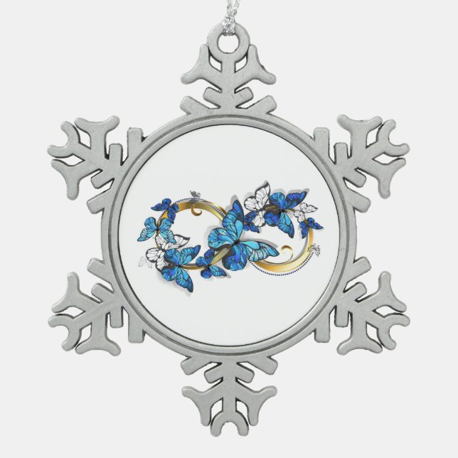 Ornement Flocon De Neige Symbole infini de papillons Morpho bleus (Devant)