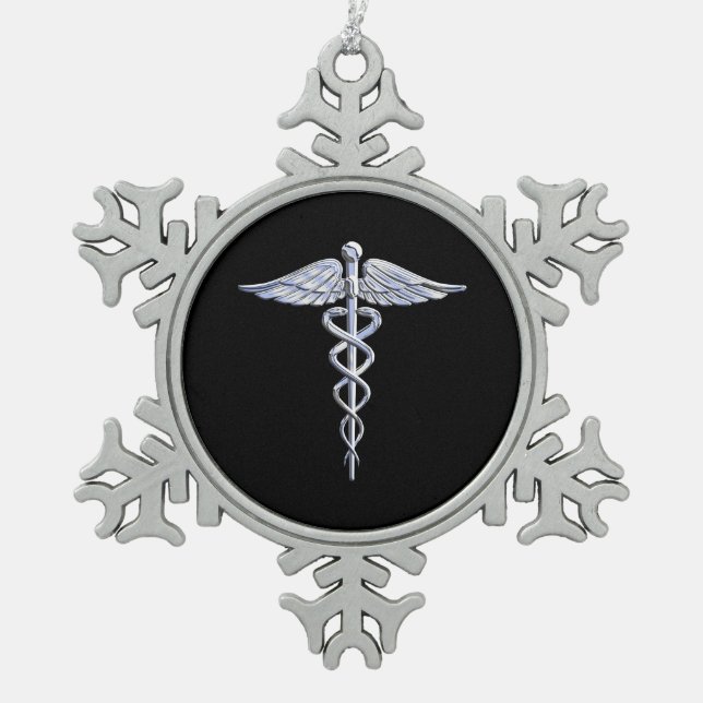 Ornement Flocon De Neige Symbole Médicale Chrome comme Caduceus (Devant)