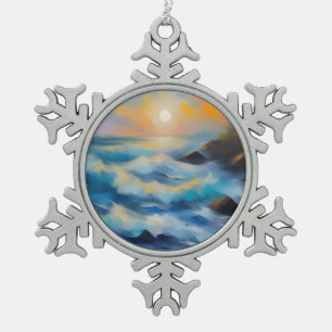 Ornement Flocon De Neige Tableau des vagues bleu clair sous le soleil