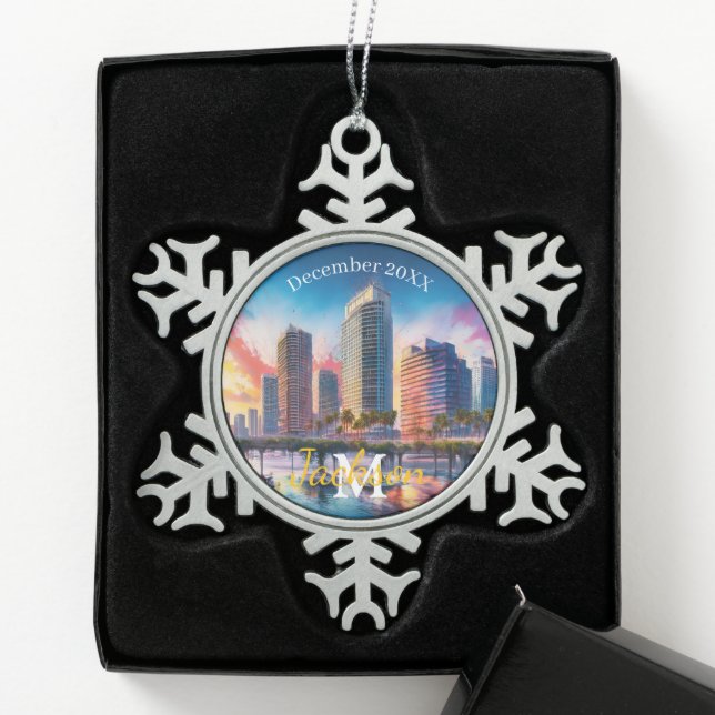 Ornement Flocon De Neige Tampa Skyline Snowflake Ornement de Noël d'hiver (Boîte)