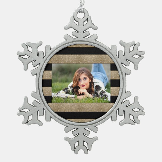 Ornement Flocon De Neige tendance géométrique et design rayures noir et or (Devant)