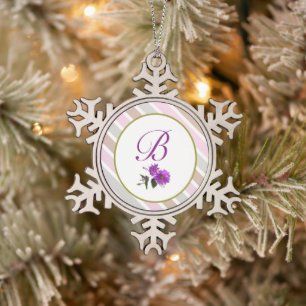 Ornement Flocon De Neige Tons doux de rayures diagonales monogrammes roses