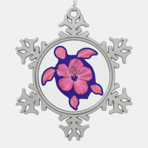 Ornement Flocon De Neige Tortue de Honu hawaïenne et Hibiscus
