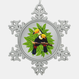 Ornement Flocon De Neige Toucans Oiseaux Exotiques sur Argent
