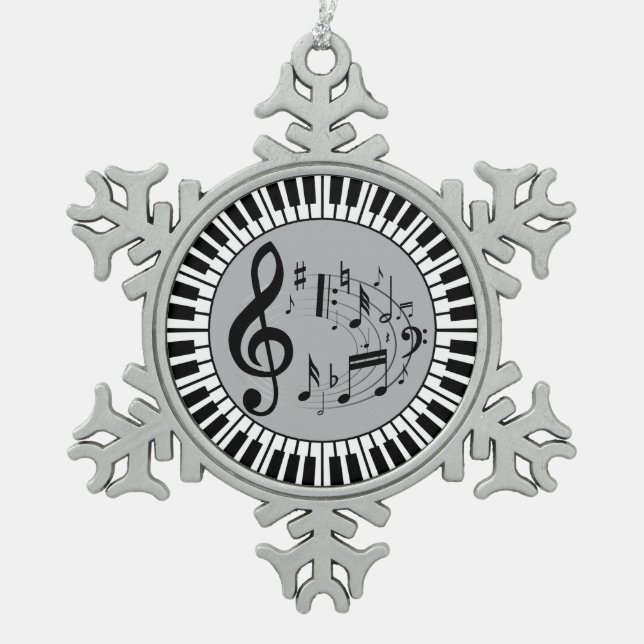 Ornement Flocon De Neige Touches De Piano Circulaire Et Notes De Musique (Devant)
